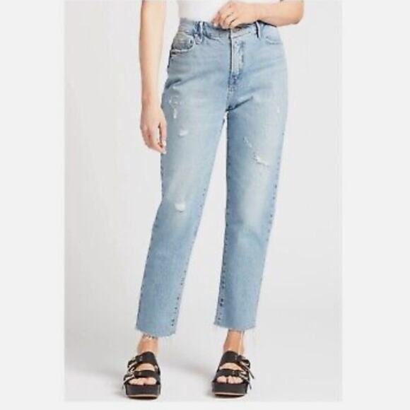 Good American | The Weekender Jeans Distressed Straight Leg Indigo Blue Size 26 - Picture 1 of 8